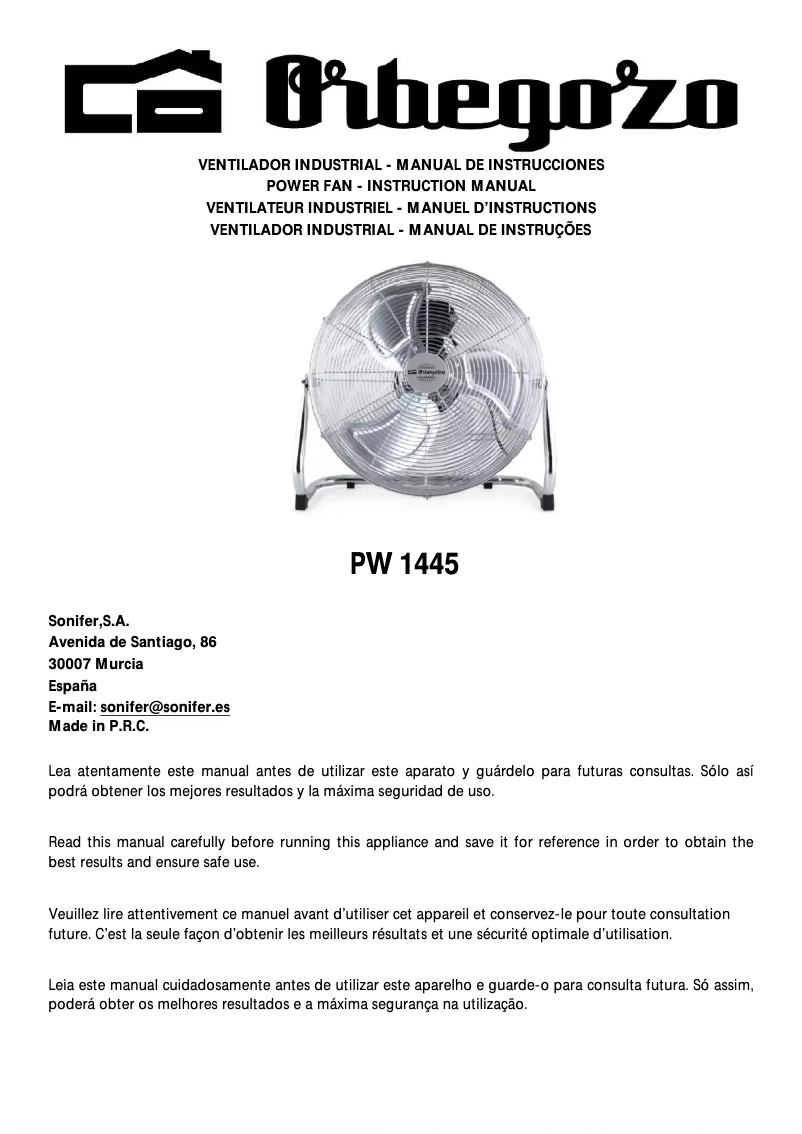 Page n°1 - Manuel utilisateur Orbegozo PW 1445