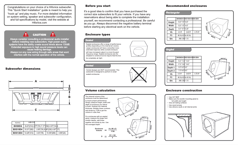 Page 1 de la notice Manuel utilisateur Hifonics Brutus BXS10D4