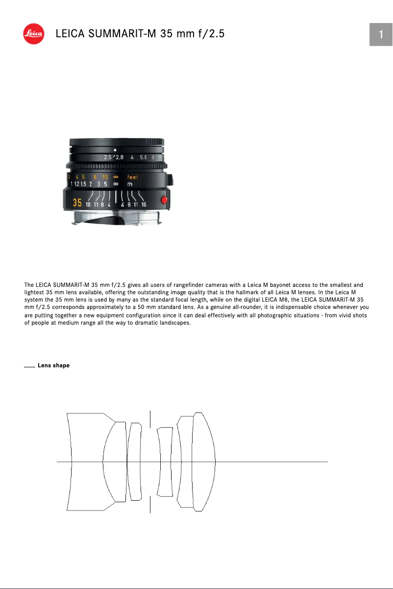 Page 1 de la notice Manuel utilisateur Leica Summarit M 35 / 2,5