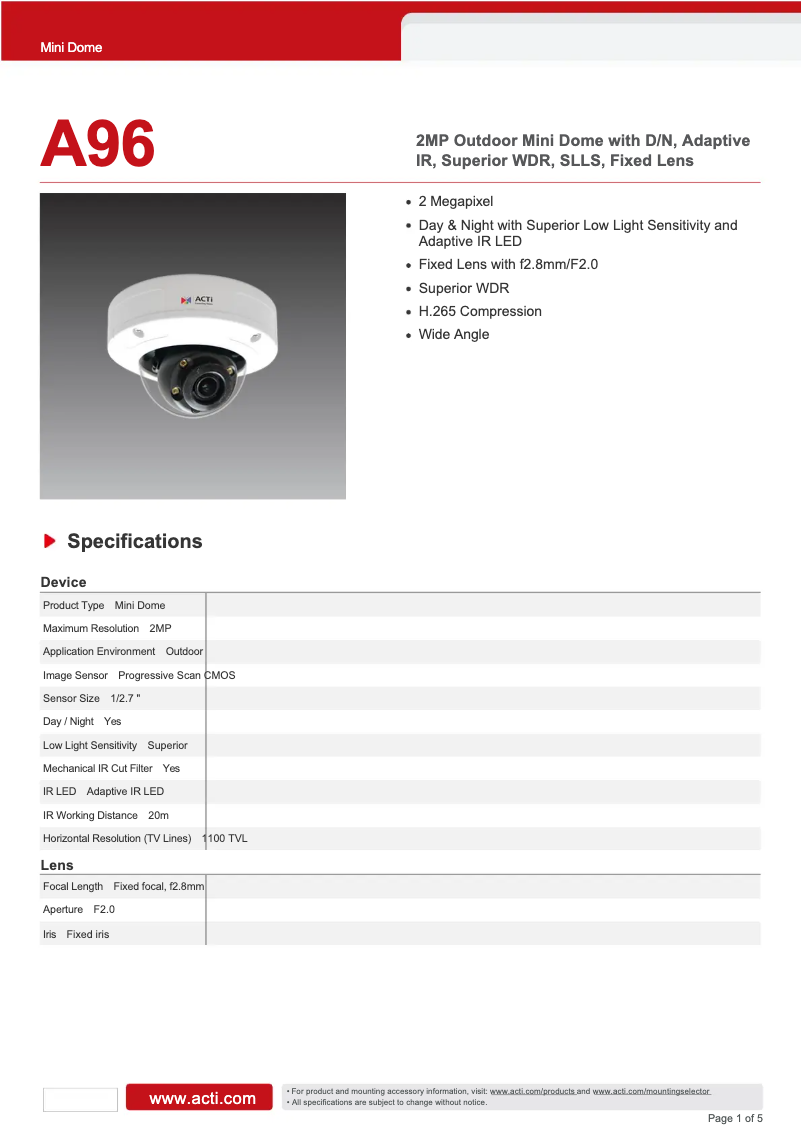 Image de la première page du manuel de l'appareil A96