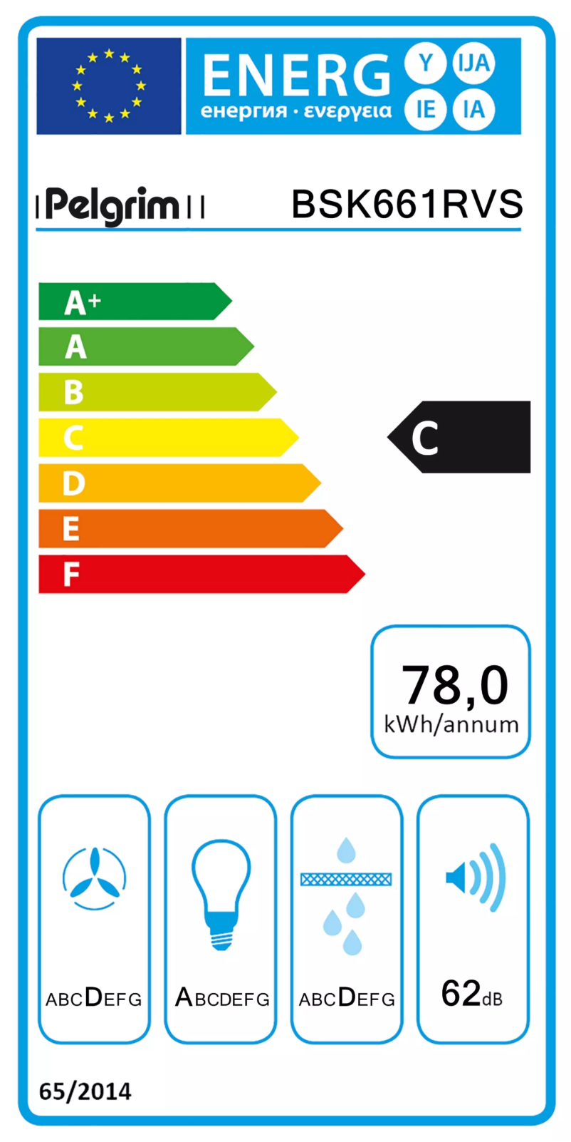Page 1 de la notice Label énergétique Pelgrim BSK661RVS