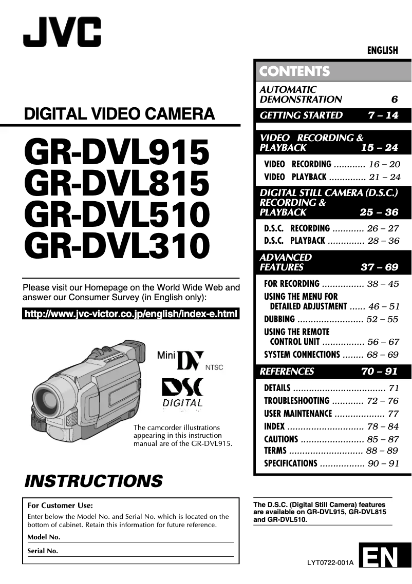 Page 1 de la notice Manuel utilisateur JVC GR-DVL915