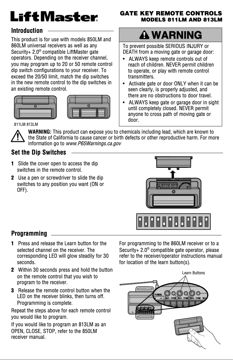 Page 1 de la notice Manuel utilisateur LiftMaster 813LM