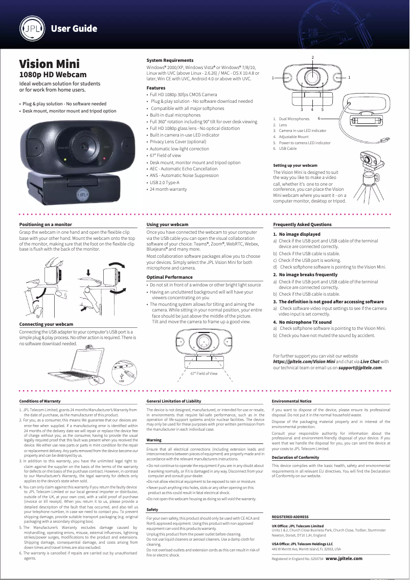 Page n°1 - Manuel utilisateur JPL Vision Mini