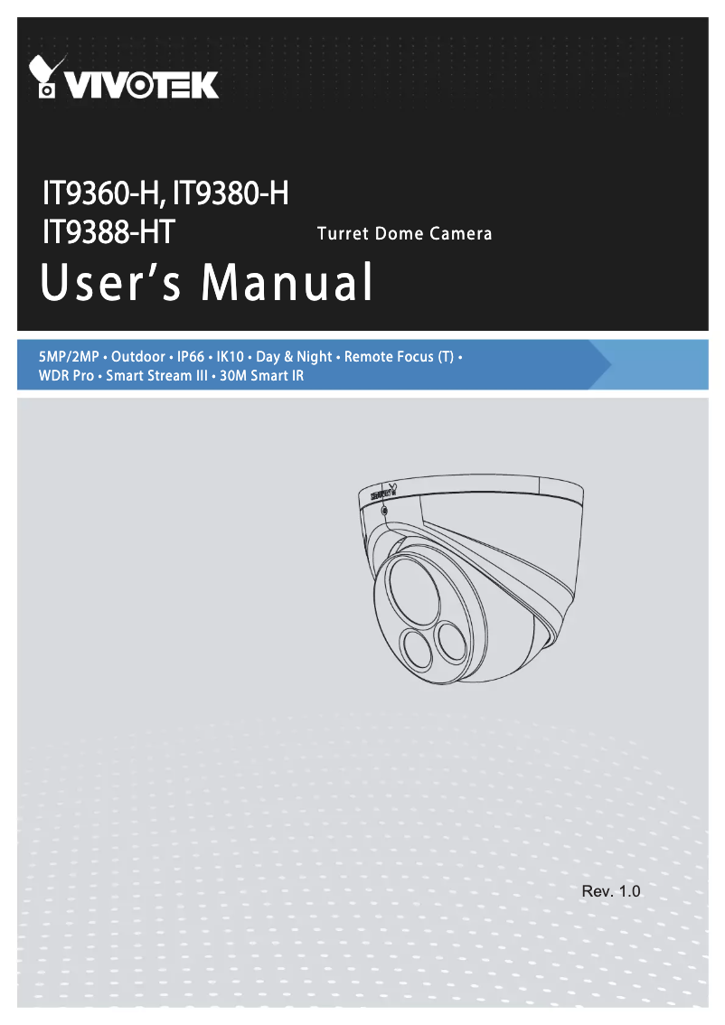 Page 1 de la notice Manuel utilisateur Vivotek Turret Dome IT9388-HT