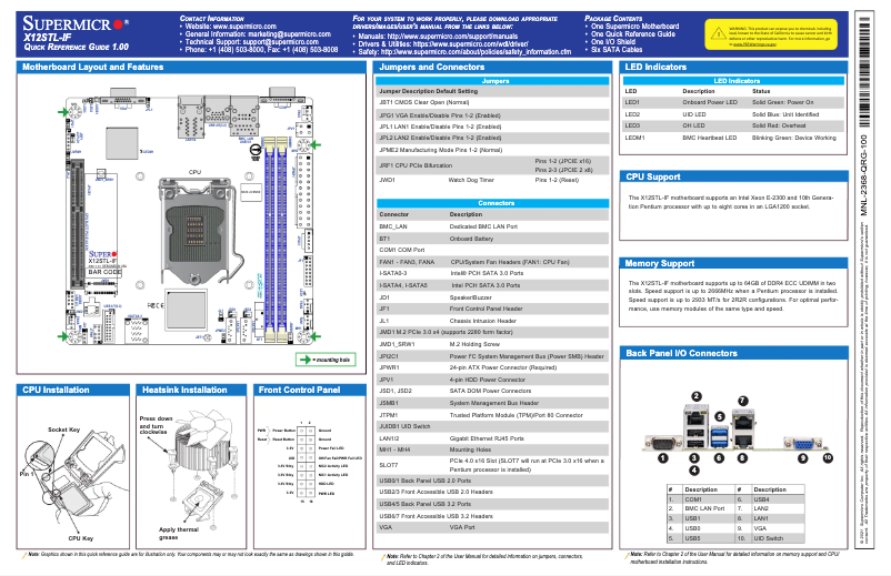 Page n°1 - Guide de démarrage rapide Supermicro X12STL-IF