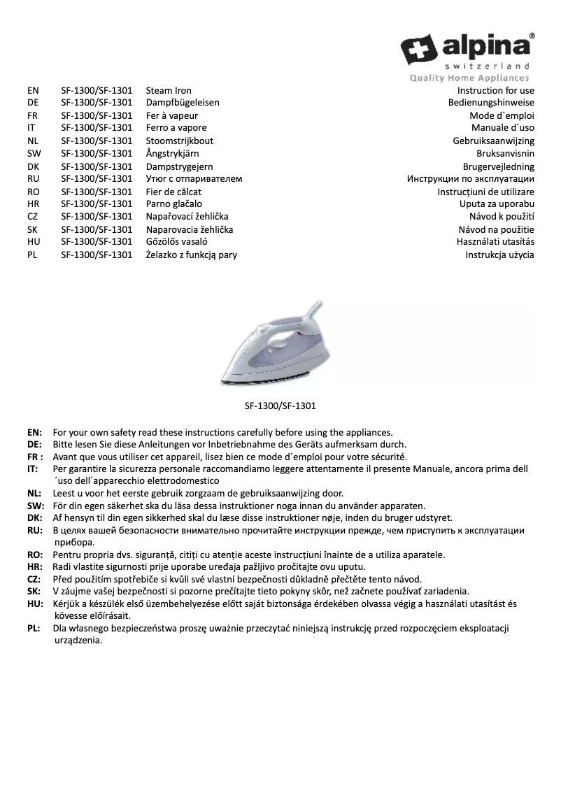Page n°1 - Manuel utilisateur Alpina SF-1300
