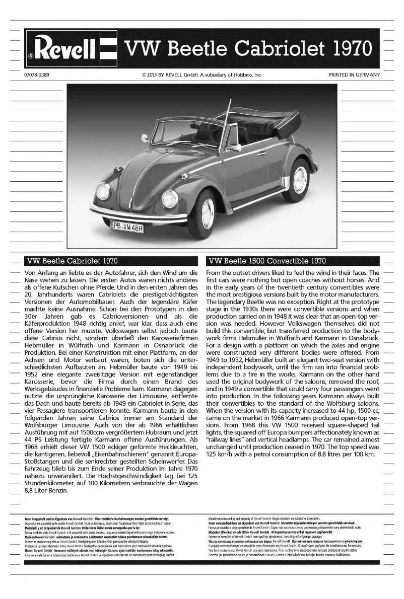 Page n°1 - Manuel utilisateur Revell VW Beetle Cabriolet 1970