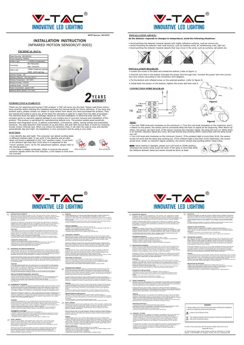 Page 1 de la notice Manuel utilisateur V-TAC VT-8003