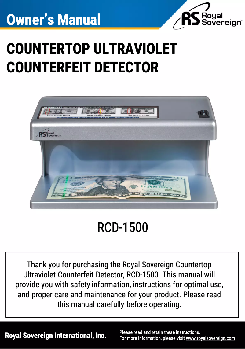 Page n°1 - Manuel utilisateur Royal Sovereign RCD-1500