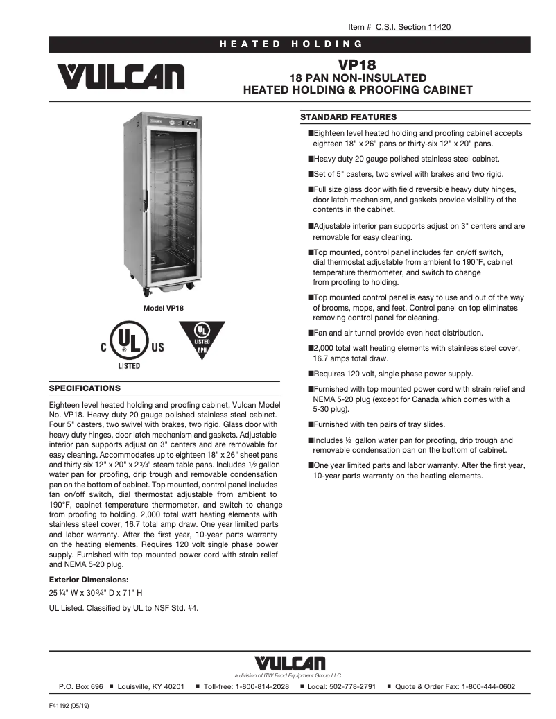 Page n°1 - Fiche technique Vulcan VP18