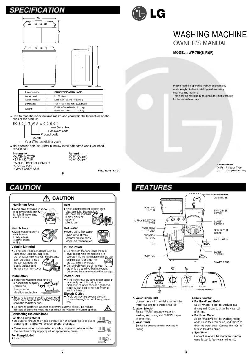 Page n°1 - Manuel utilisateur LG WP-790R