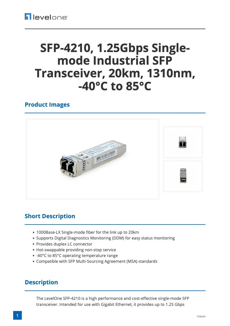 Image de la première page du manuel de l'appareil SFP-4210