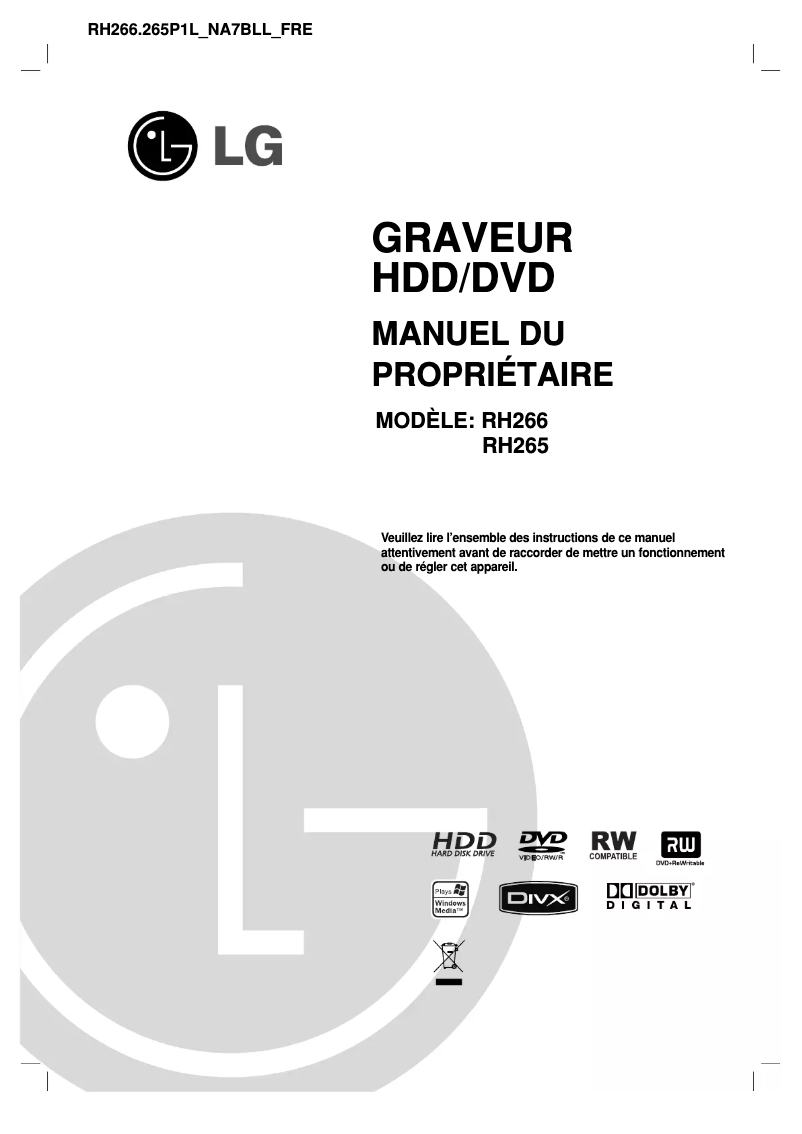 Image de la première page du manuel de l'appareil RH265