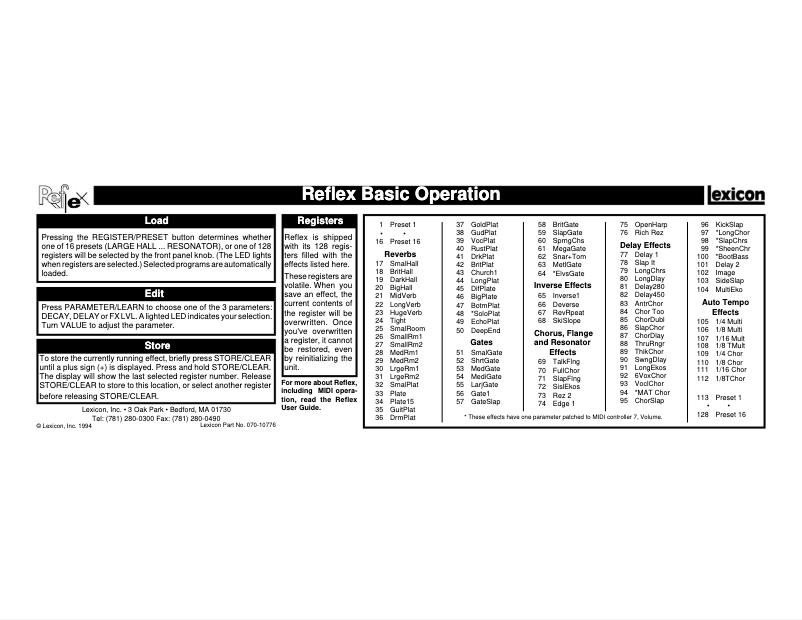 Image de la première page du manuel de l'appareil REFLEX