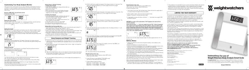 Page 1 de la notice Manuel utilisateur Conair Body Analysis Smart Scale WW710A