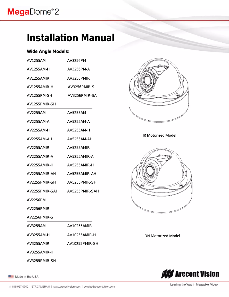 Page 1 de la notice Manuel utilisateur Arecont Vision AV2256PMIR
