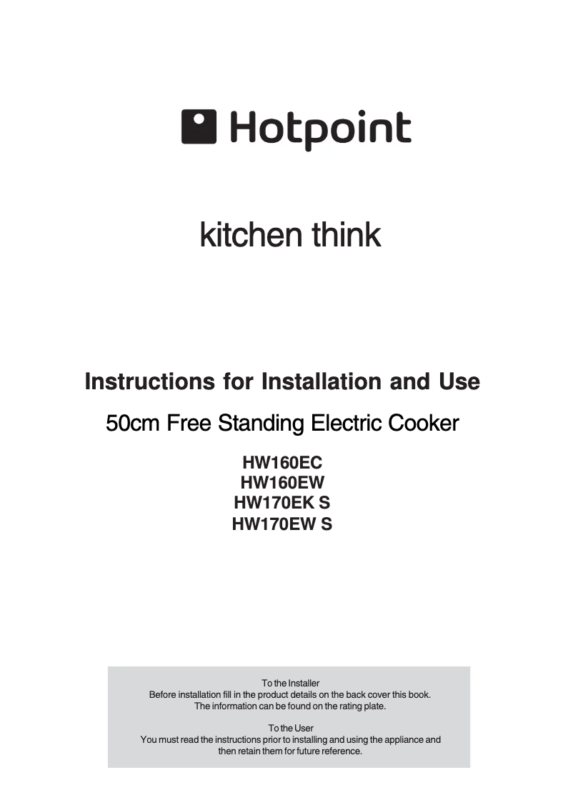 Page 1 de la notice Manuel utilisateur Hotpoint HW170EWS