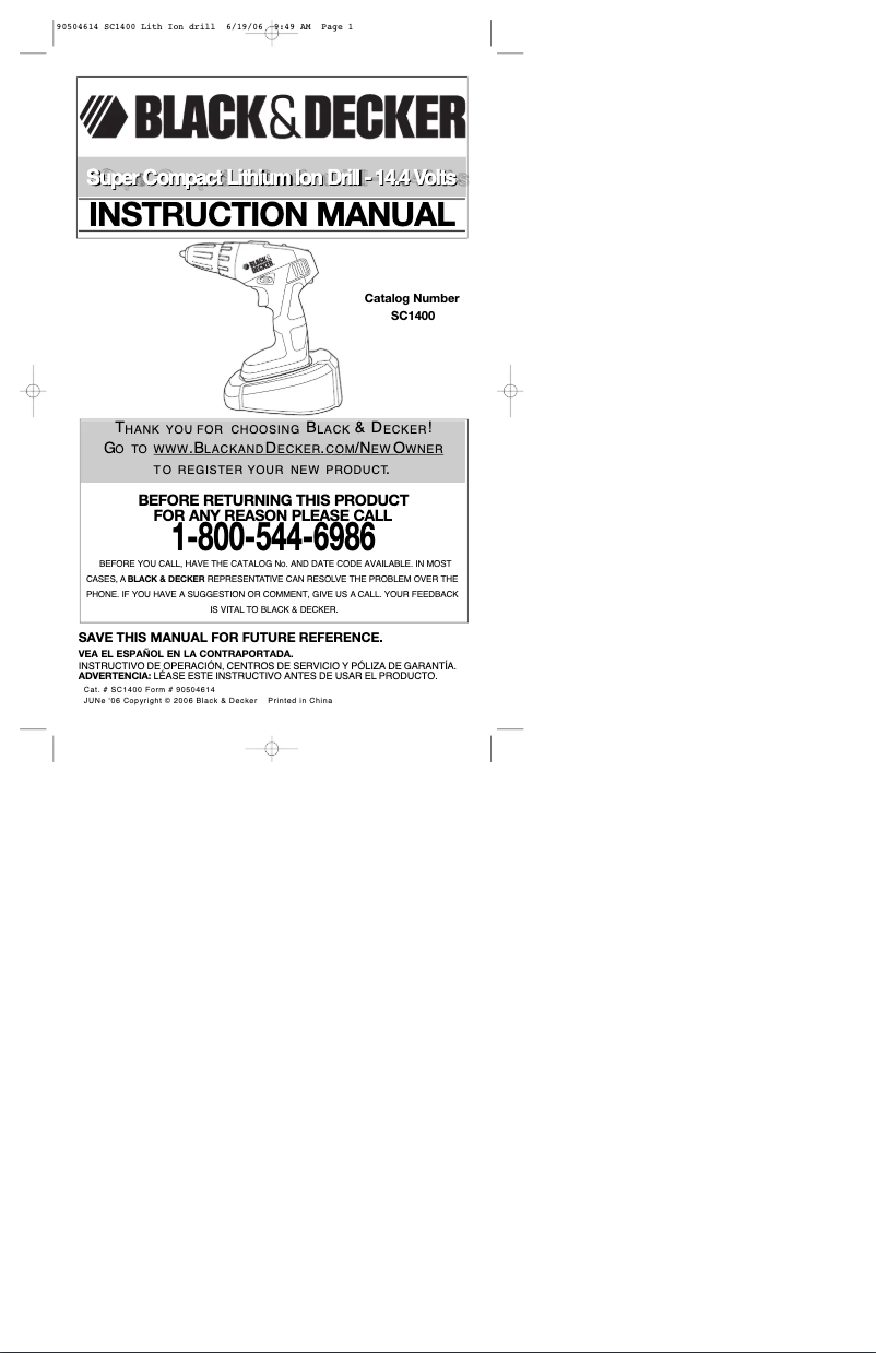 Page n°1 - Manuel utilisateur Black & Decker SC1400