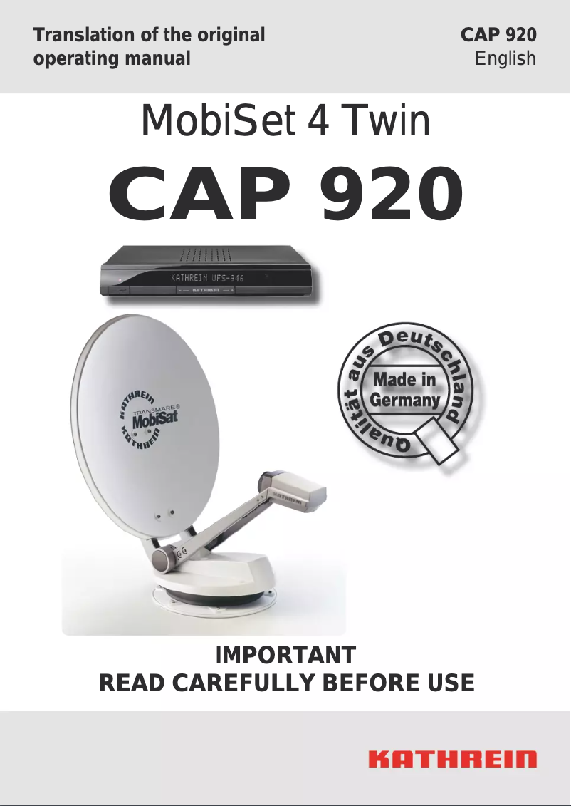 Page 1 de la notice Manuel utilisateur Kathrein MobiSet 4 Twin CAP 920