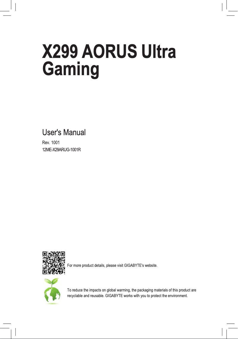Page 1 de la notice Manuel utilisateur Gigabyte X299 Aorus Ultra Gaming