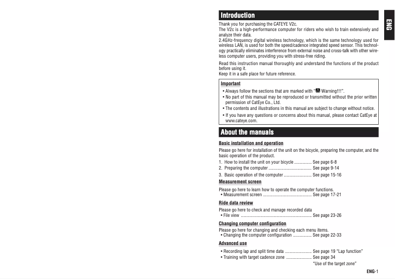 Image de la première page du manuel de l'appareil CC-TR200DW V2c