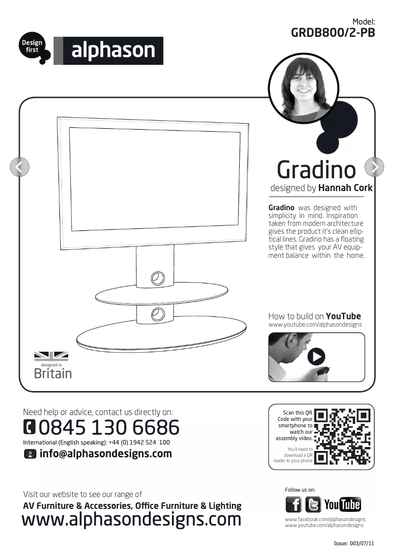 Page 1 de la notice Manuel utilisateur Alphason Gradino Cantilever