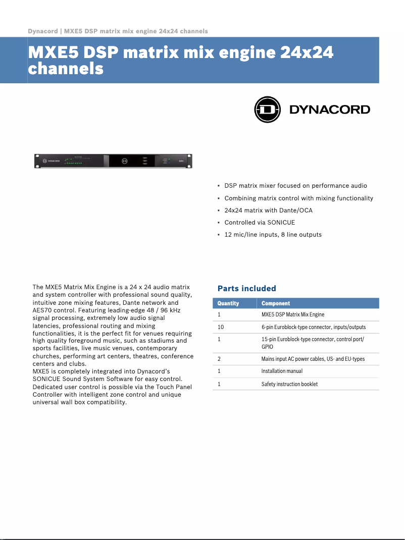 Página 1 del manual Ficha técnica Dynacord MXE5