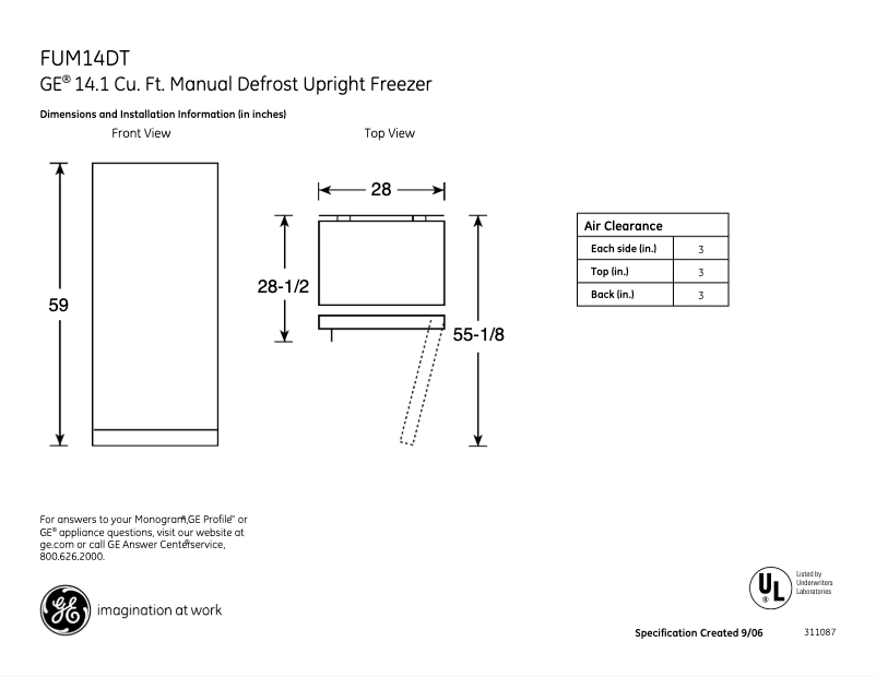 Page n°1 - Fiche technique GE FUM14DTRWH
