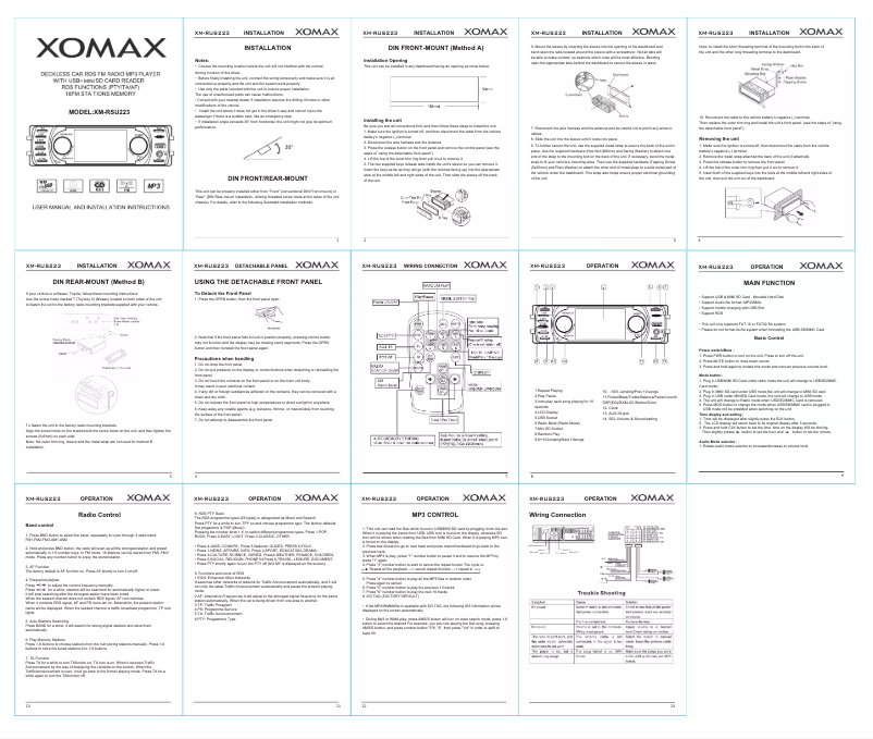Page n°1 - Manuel utilisateur Xomax XM-RSU223