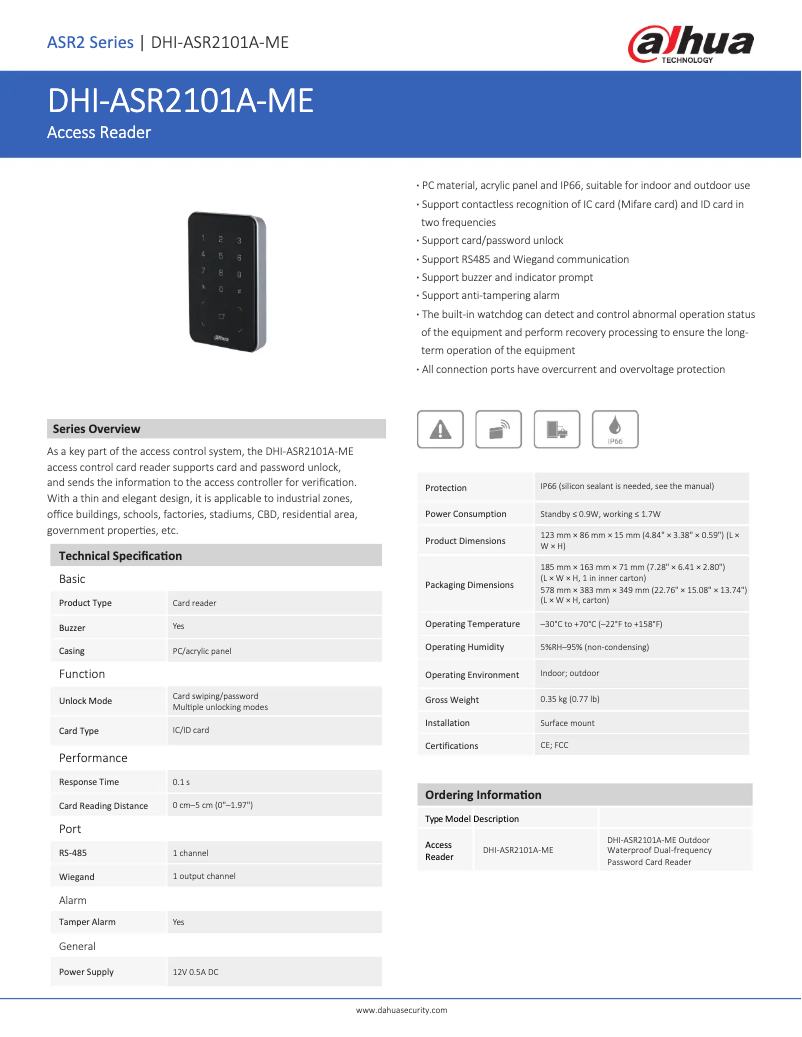 Page n°1 - Fiche technique Dahua Technology ASR2101A-ME