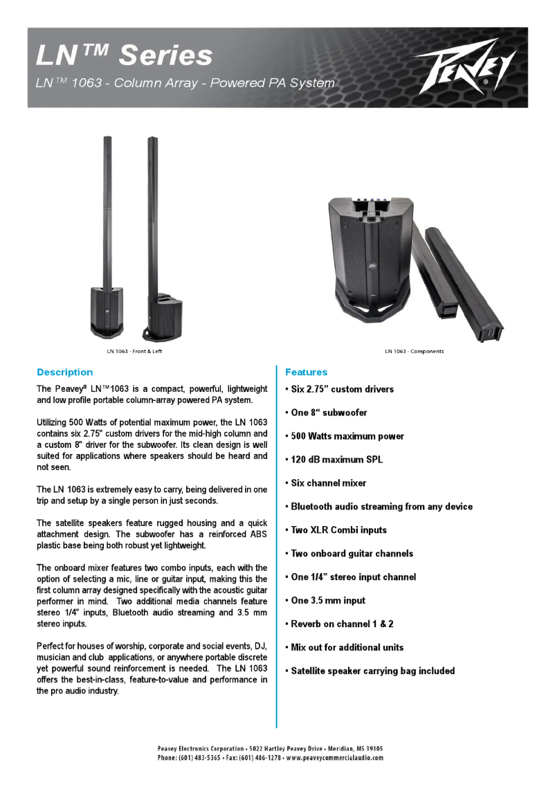 Page n°1 - Fiche technique Peavey LN 1063
