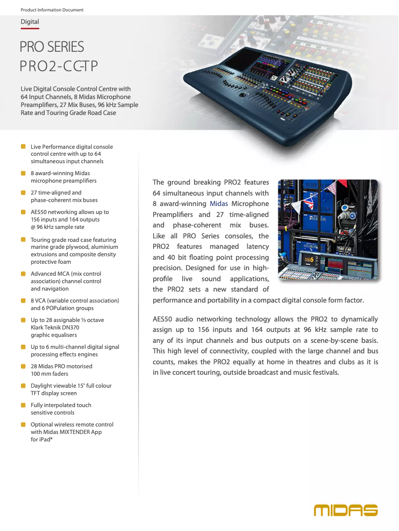 Page 1 de la notice Fiche technique Midas PRO2