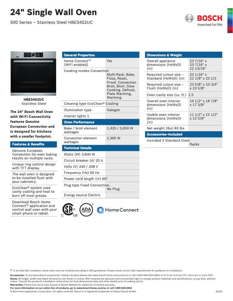 Página 1 del manual Ficha técnica Bosch HBE5452UC