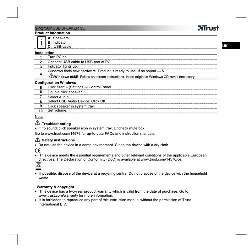 Image de la première page du manuel de l'appareil SoundForce SP-2750p