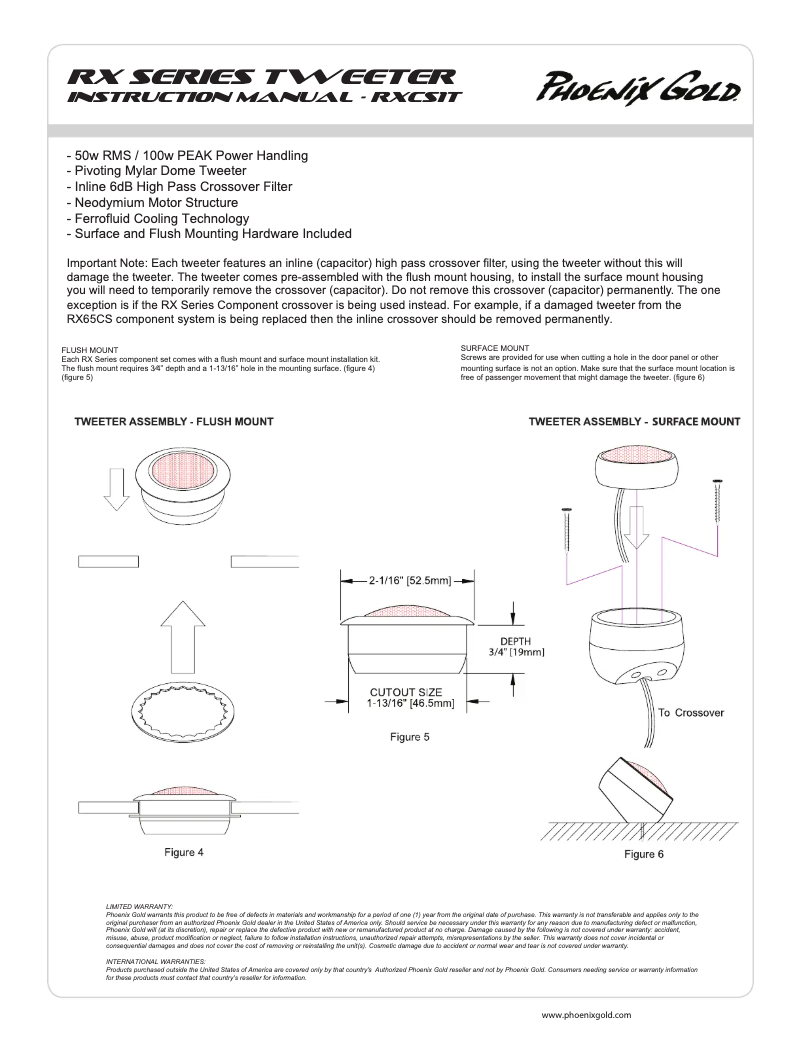 Page 1 de la notice Manuel utilisateur Phoenix Gold RXCS1T