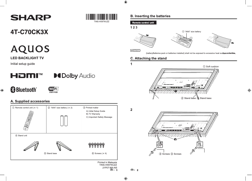 Page n°1 - Manuel utilisateur Sharp 4T-C70CK3X