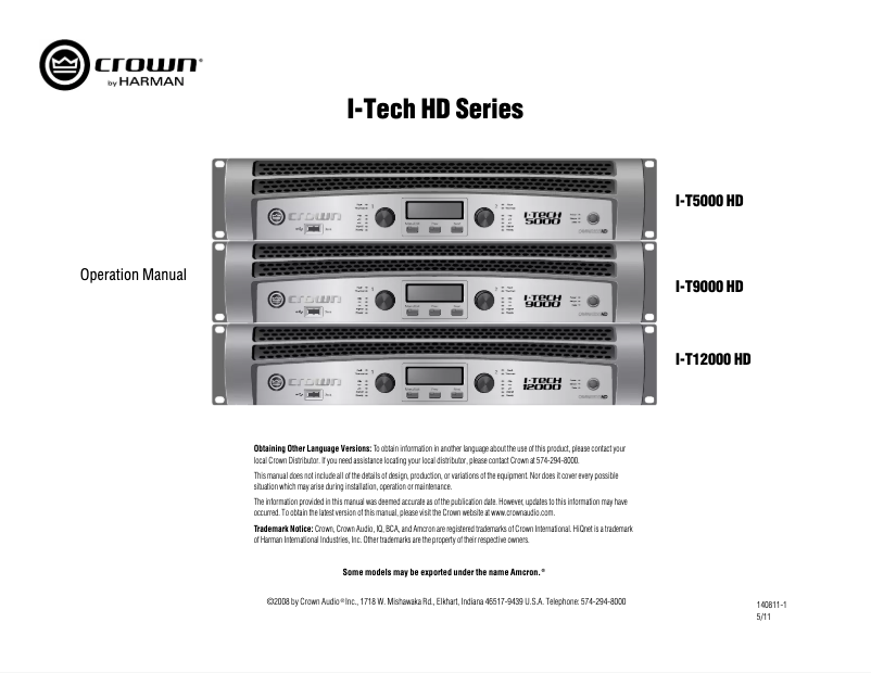 Image de la première page du manuel de l'appareil I-Tech HD I-T5000 HD
