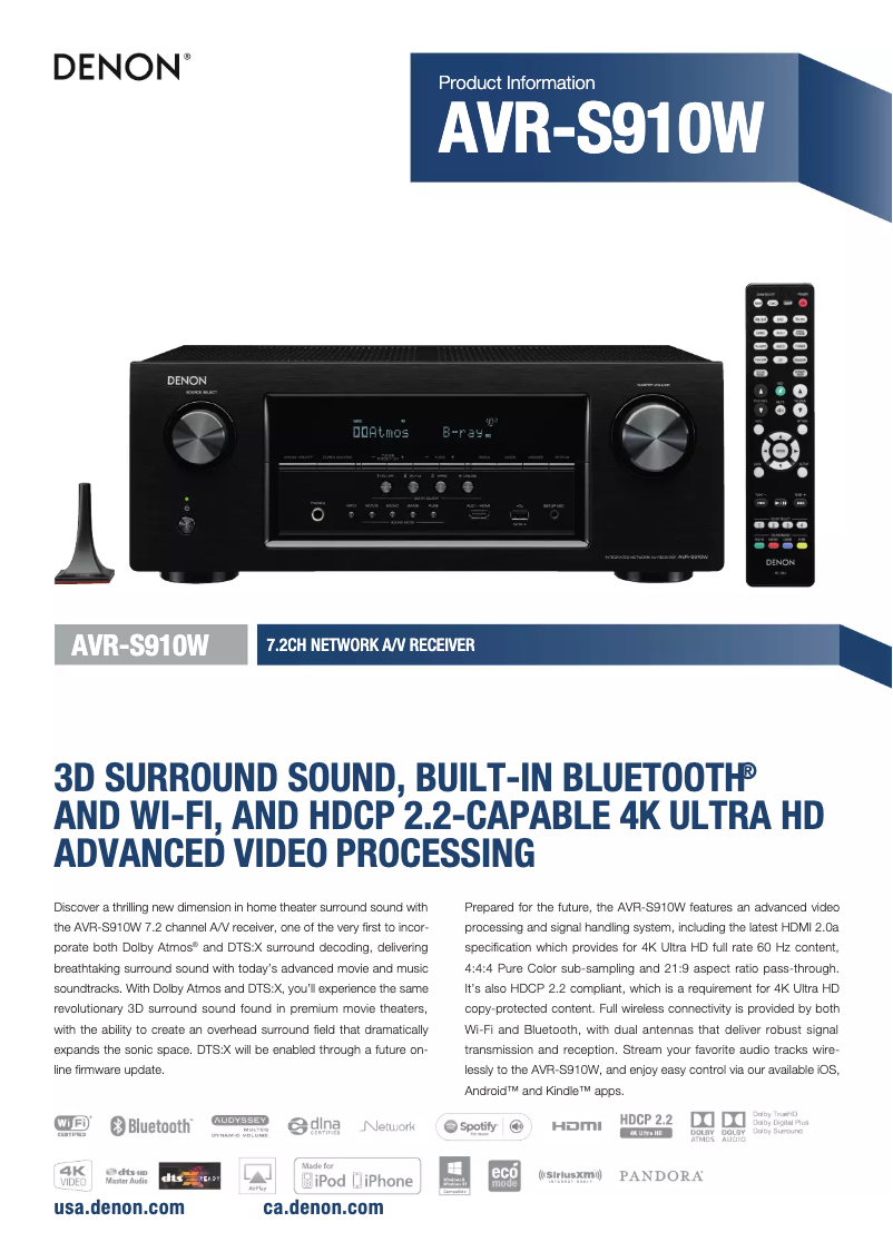 Image de la première page du manuel de l'appareil AVR-S910W