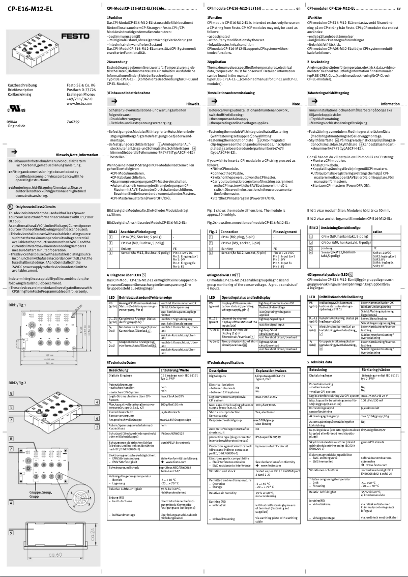 Page n°1 - Manuel utilisateur Festo CP-E16-M12-EL