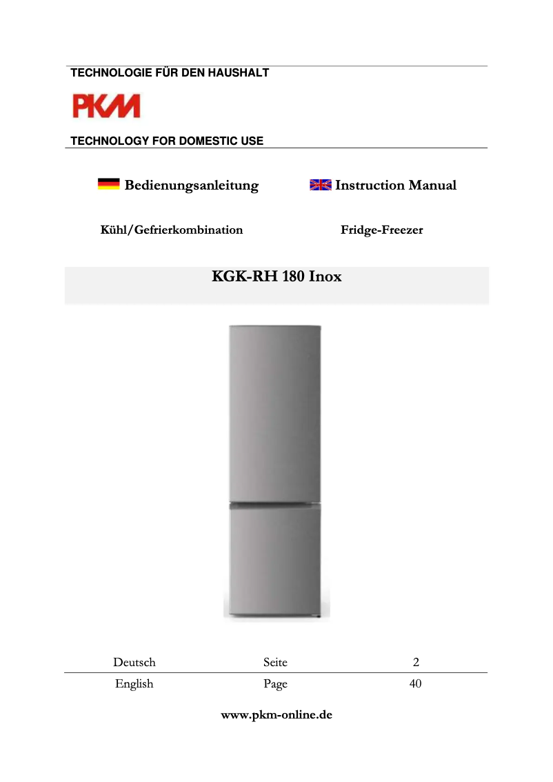 Image de la première page du manuel de l'appareil KGK-RH 180 Inox