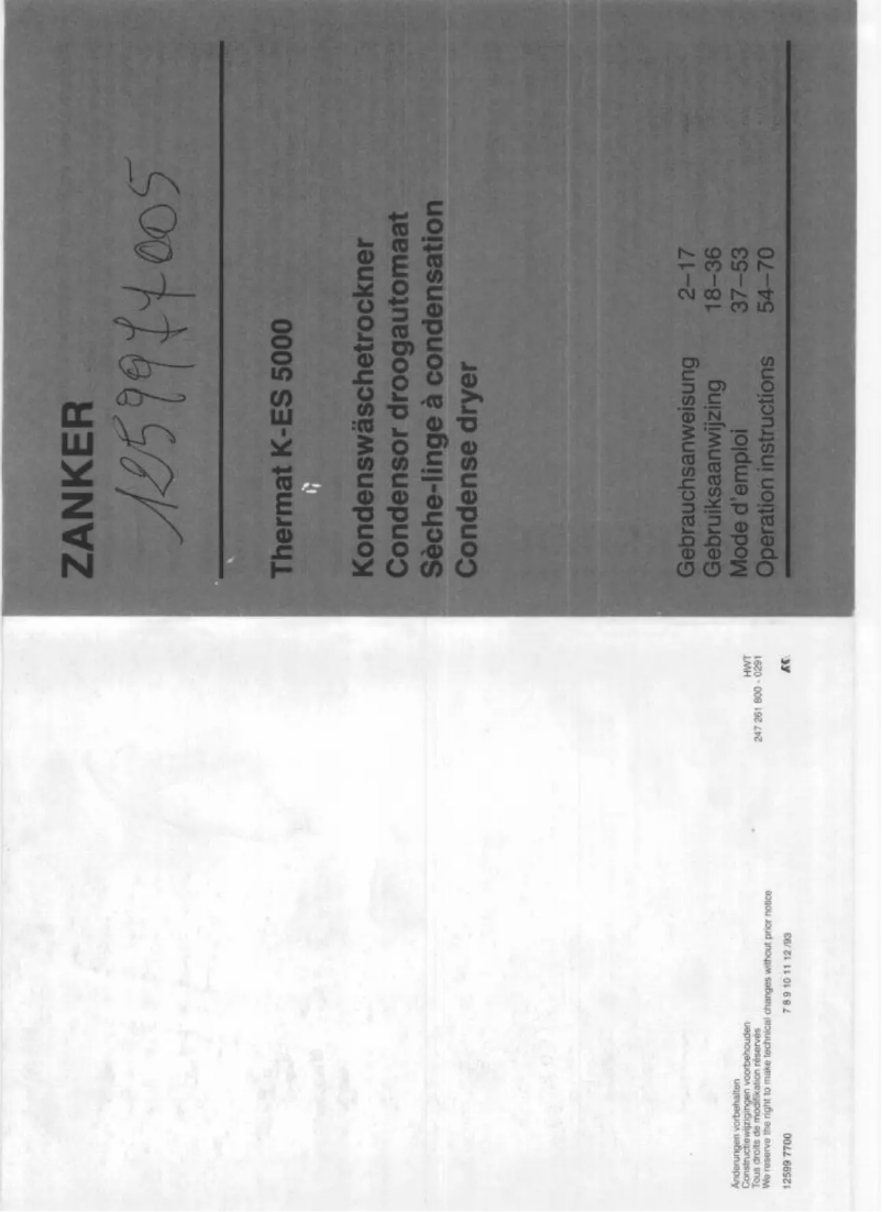 Page 1 de la notice Manuel utilisateur Zanker KES 5000
