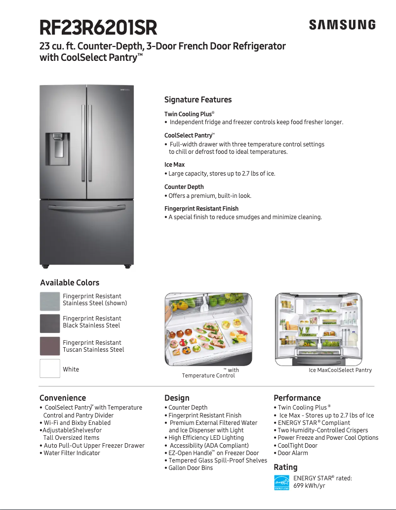 Page n°1 - Fiche technique Samsung RF23R6201DT/AA