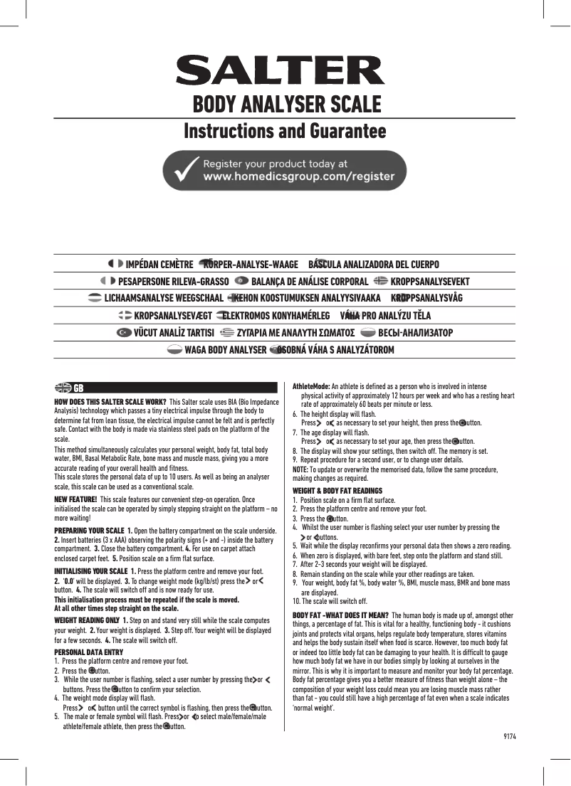 Page 1 de la notice Manuel utilisateur Salter WHSV3R Curve Våg 9176