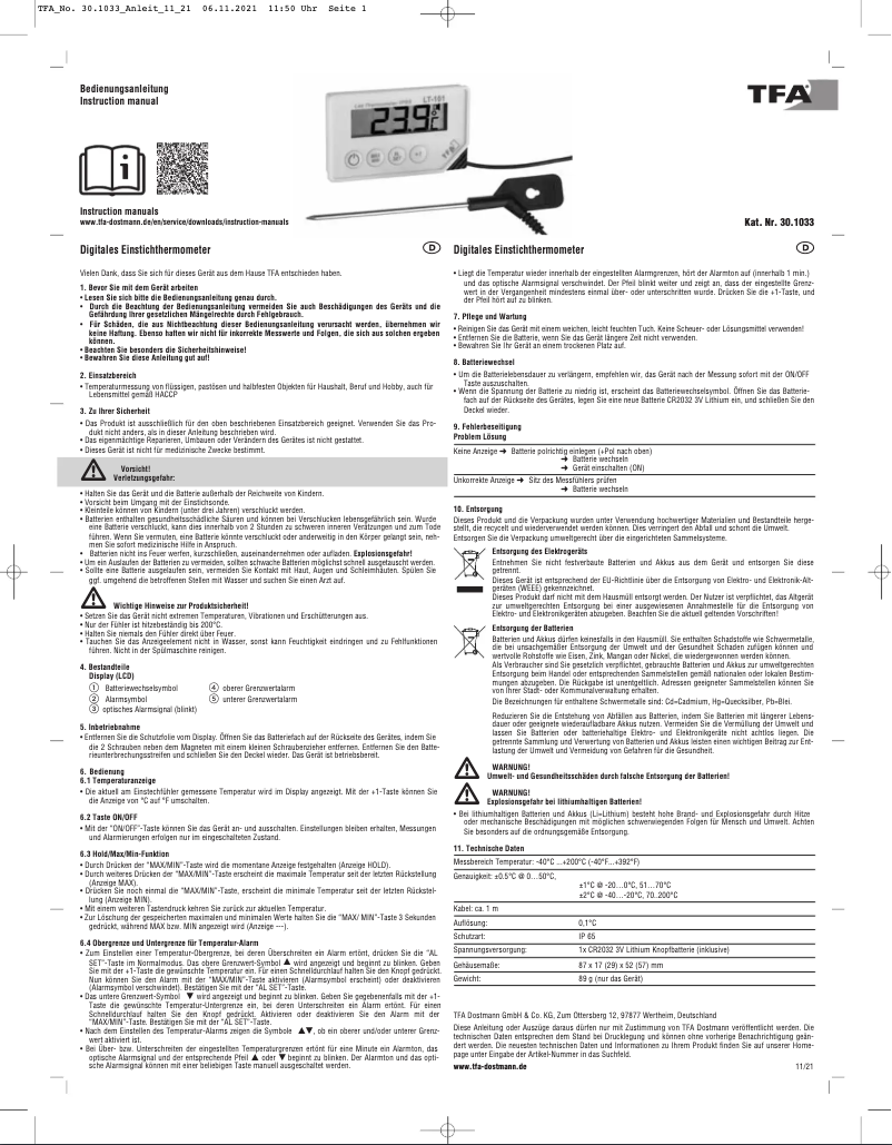 Image de la première page du manuel de l'appareil LT-101 30.1033