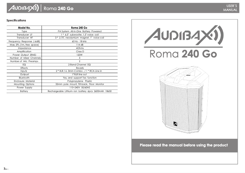 Page 1 de la notice Manuel utilisateur Audibax Roma 240 Go