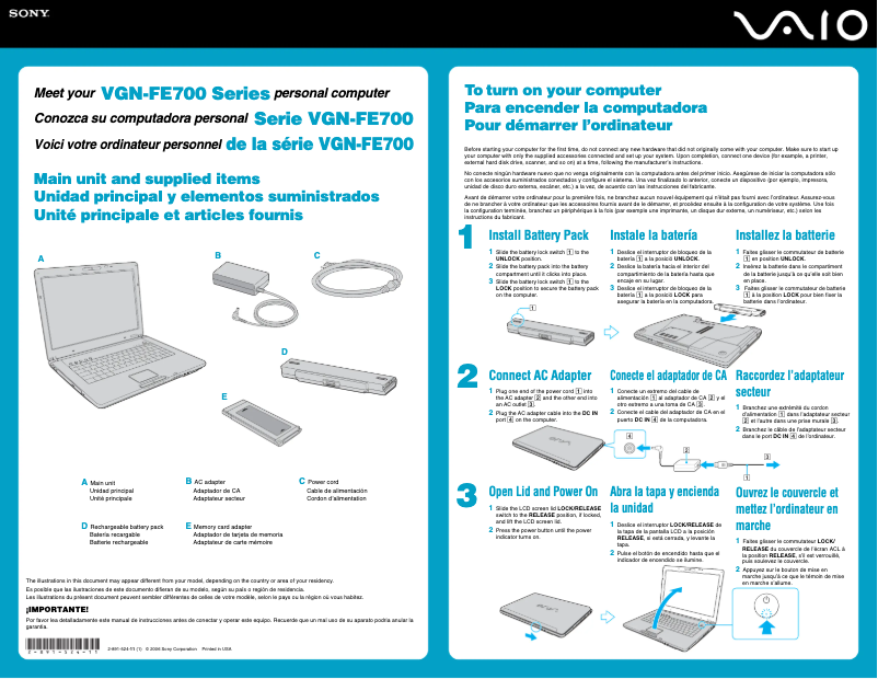 Image de la première page du manuel de l'appareil Vaio VGN-FE770QG