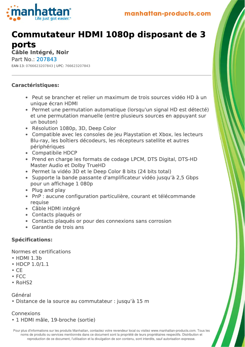 Page 1 de la notice Fiche technique Manhattan 207843