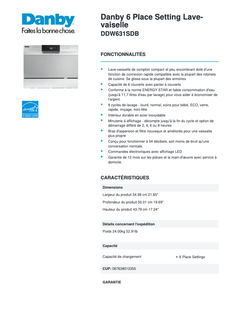 Image de la première page du manuel de l'appareil DDW631SDB