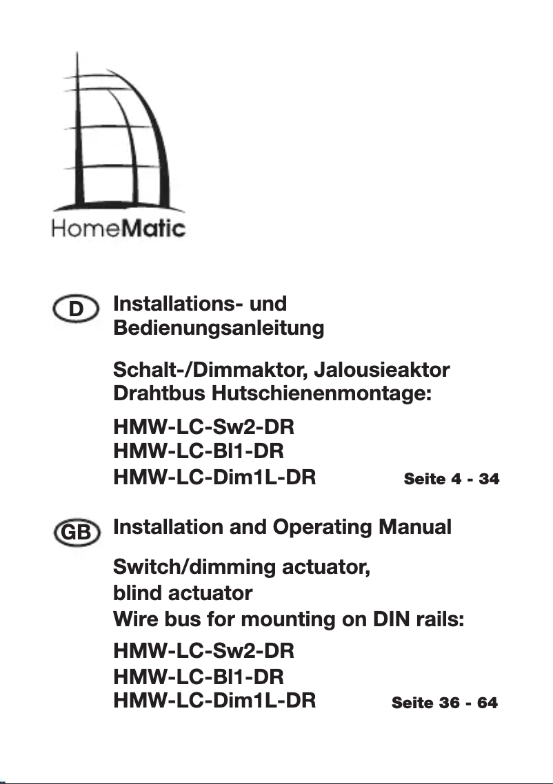 Page n°1 - Manuel utilisateur Homematic IP HMW-LC-Bl1-DR